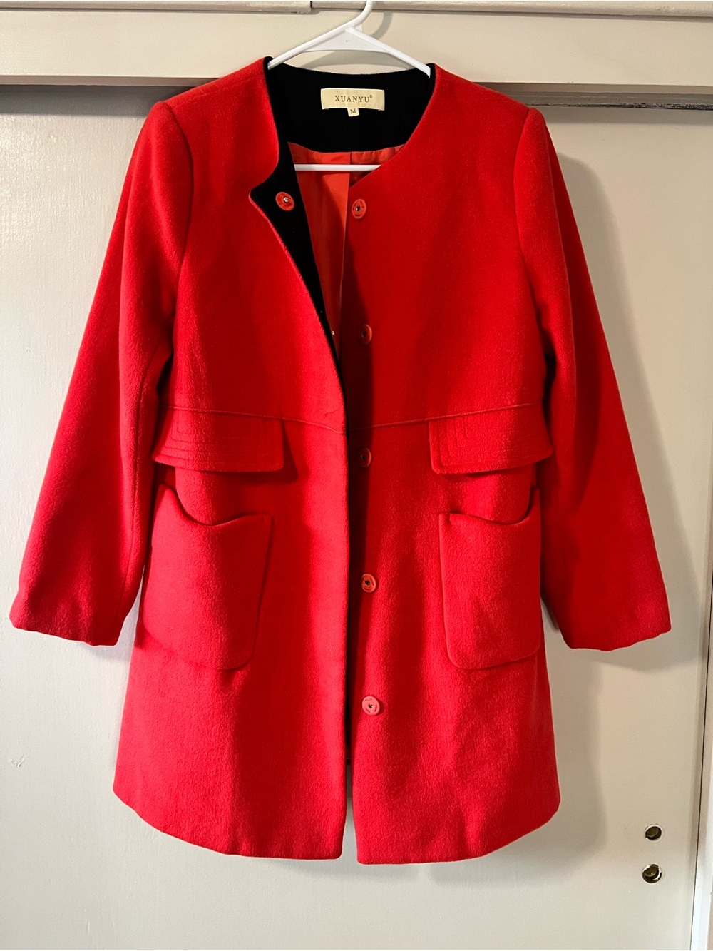 Women’s XUANYU Red 100% Wool Button Front Coat Size M